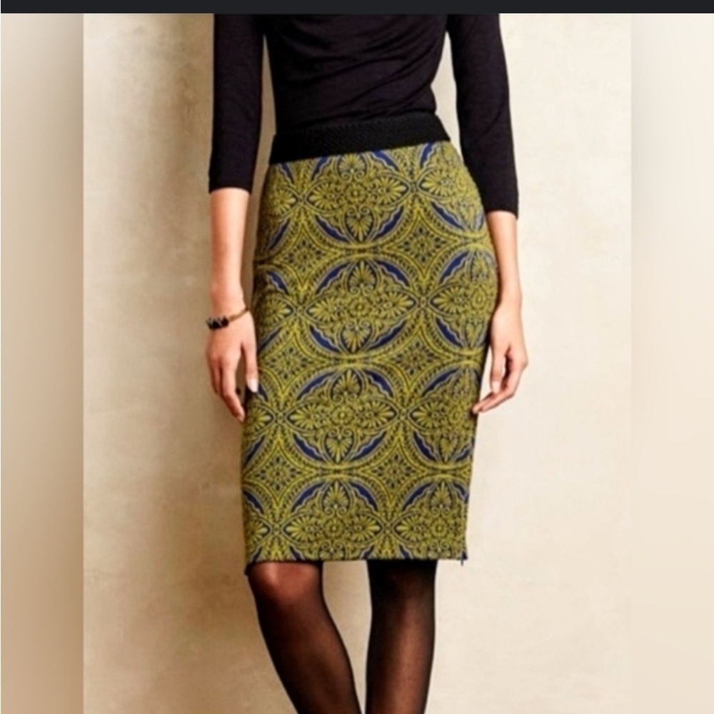 Maeve Green and Blue medallion Embellished Pencil Skirt by anthropologie